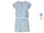 Blaues Baby-Set mit Kurzarmshirt und Shorts mit Taschen.