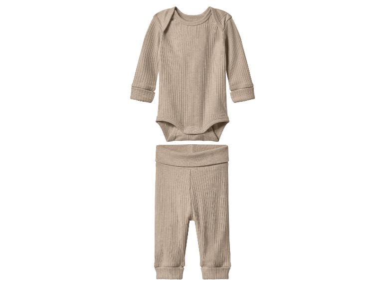 Beiger gerippter Baby-Body und Hose