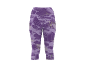 Sport-Capri-Leggings für Damen mit lila Camouflage-Muster und Streifen.