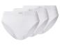 Drei weiße Damenunterhosen mit gerippter Textur und dem Schriftzug „LOVE COTTON“ am Bund.