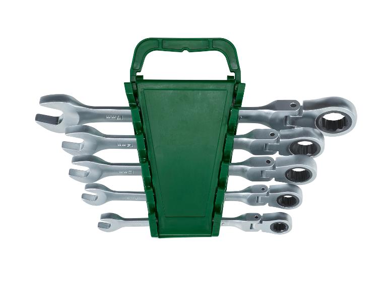 Satz Ratschenschlüssel in einem grünen Halter