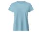 Hellblaues Damen-T-Shirt mit kurzen Ärmeln und Rundhalsausschnitt.