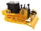 Gelber und schwarzer Caterpillar D7E Spielzeug-Bulldozer auf Ketten.