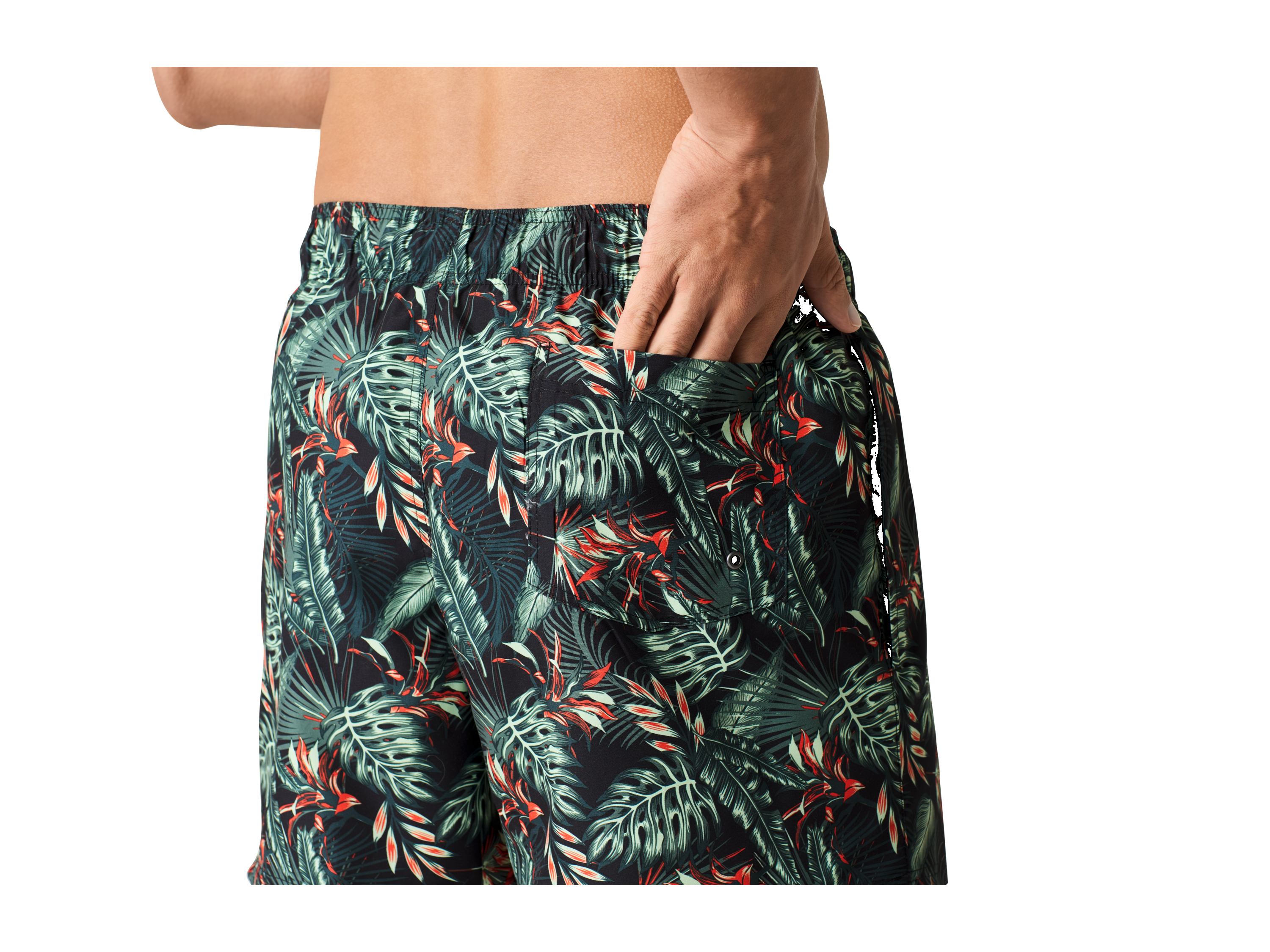 Thumbnail - CRIVIT Herren Badeshorts, mit seitlichen Eingrifftaschen (Blätter, 7/XL)