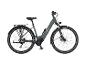 Graues Trekking-E-Bike mit Gepäckträger und Schutzblechen.