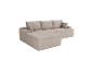 Beiges Cord-Ecksofa mit Kissen, aus leicht erhöhter Perspektive.