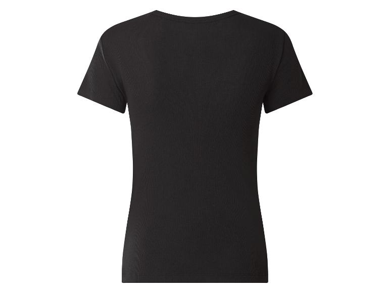 Schwarzes geripptes Kurzarm-T-Shirt für Damen