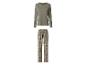 Damen-Pyjama mit olivgrünem Langarmshirt mit Pilz und gemusterter Hose.