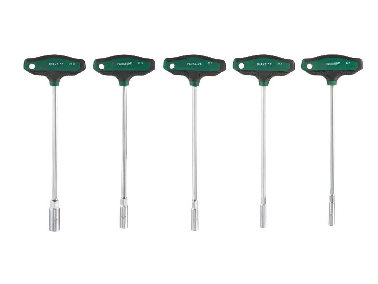 Set aus fünf T-Griff-Steckschlüsseln in den Größen 5, 6, 8, 10 und 13 mm.