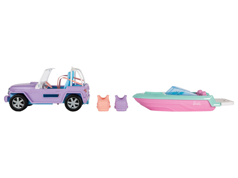 Gehe zu Vollbildansicht: Barbie Geschenkset, mit 2 Puppen, Boot und Jeep - Bild 9