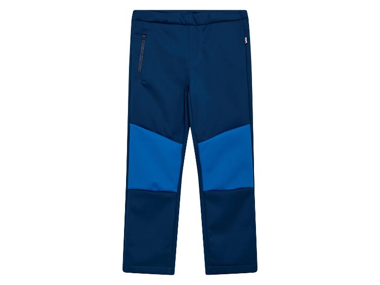 Blaue Kinder-Softshellhose mit hellblauen Details und Reißverschluss