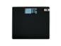 Schwarze Personenwaage mit Digitalanzeige, die „0.0 kg“ und ein Lautsprechersymbol anzeigt