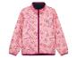 Rosa Kinder-Fleecejacke mit Bausteinmuster.