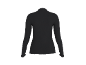 Schwarzes Langarmshirt mit Stehkragen und Rüschensaum.