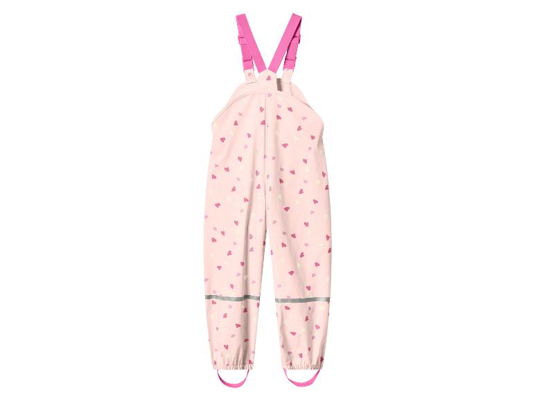 Rosa Kinder-Regenhose mit Herzmuster und reflektierenden Streifen