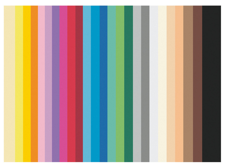 Eine Reihe von farbigen Papieren, darunter Gelb, Orange, Rosa, Rot und Blau.