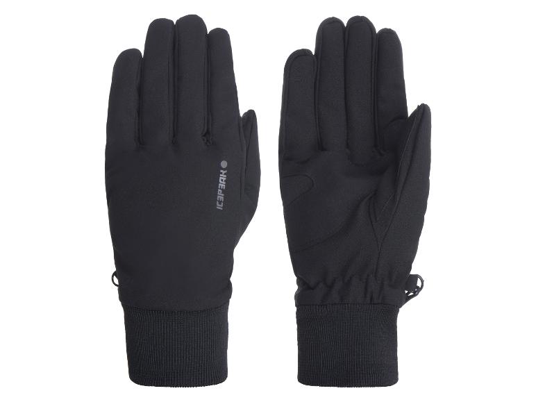 Ein Paar schwarze Icepeak-Handschuhe mit Markenlogo