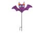 Lila Halloween-Fledermaus-Gartenstecker mit leuchtenden Augen und Zuckermaisohren.