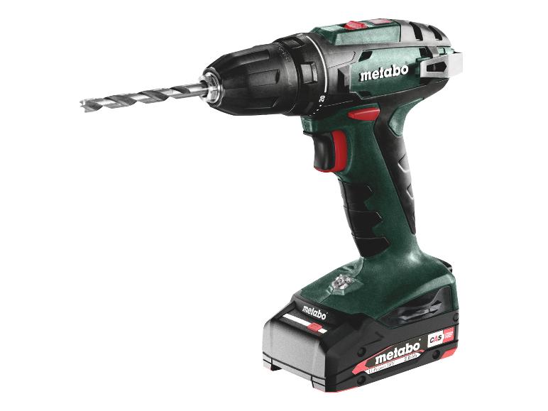 Metabo Akku-Bohrschrauber mit Li-Power 18V 2.0 Ah Akku und Bohrer.