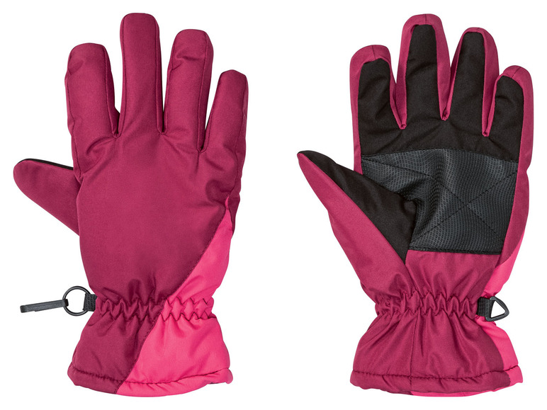 Ein Paar rosa und dunkelrote Winterhandschuhe.