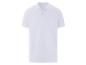 Weißes Poloshirt mit kurzen Ärmeln.