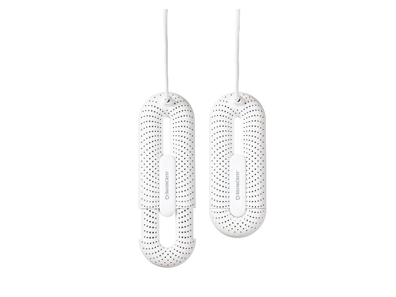 Zwei weiße Schuhtrockner mit dem SilverCrest-Logo.