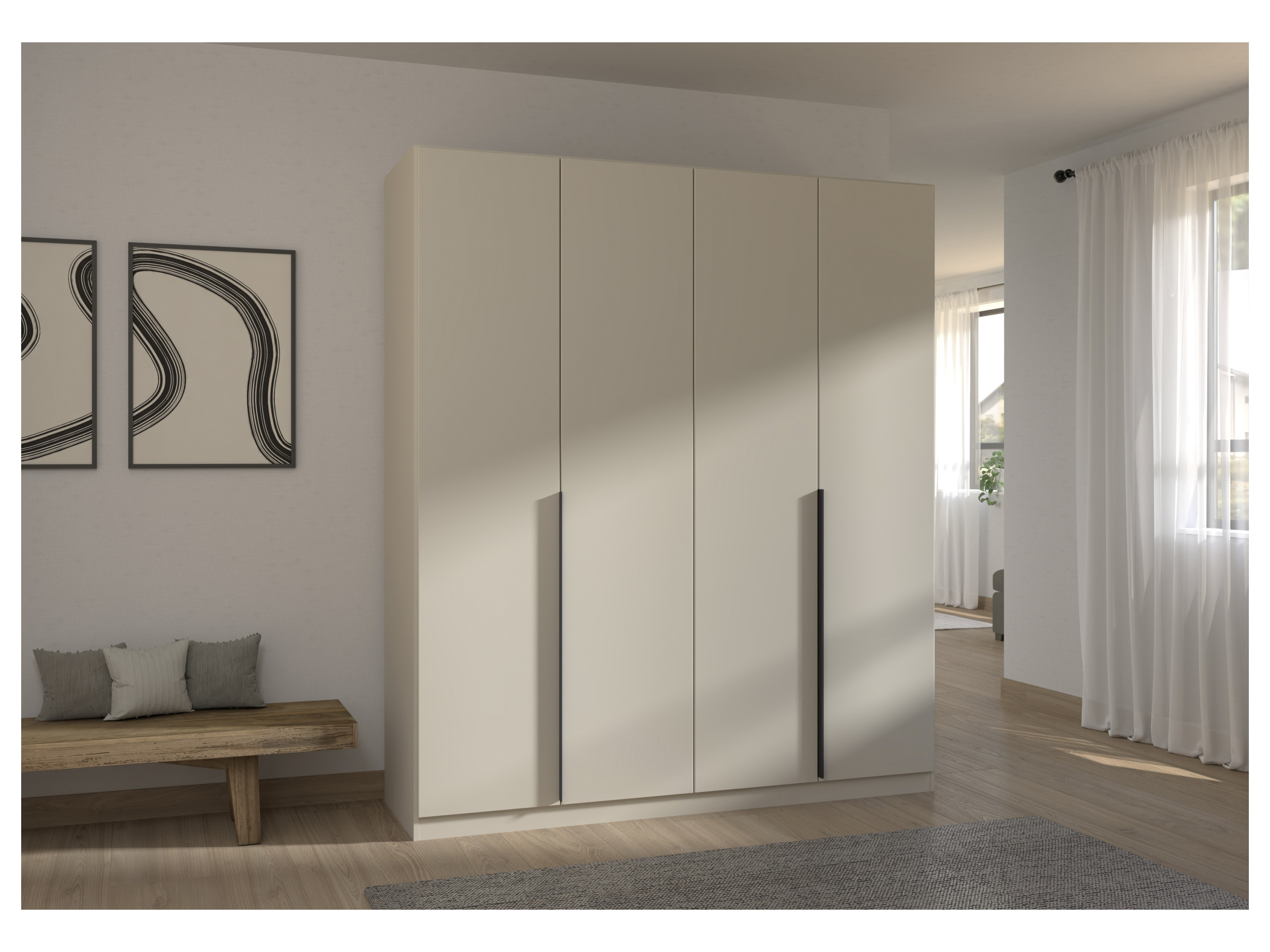 RAUCH ORANGE Drehtürenschrank Alabama (Basic-Zubehör, Beige-Champagner, Griffe Grau, 181 x 210 cm) – Bild 2 von 4