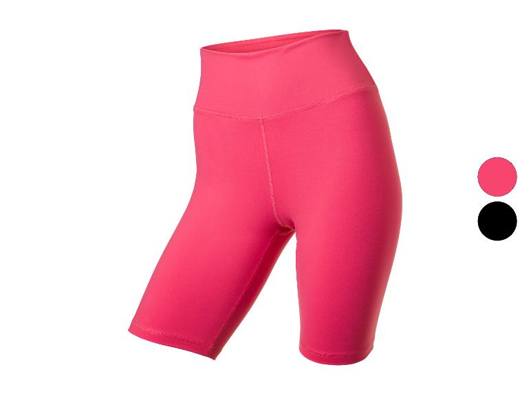 Pinke Damen-Radlerhose mit hoher Taille, gezeigt mit Farboptionen.