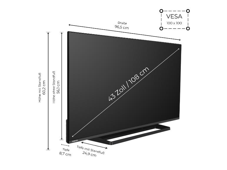 Ein 43 Zoll Toshiba Fernseher mit VESA-Montage.