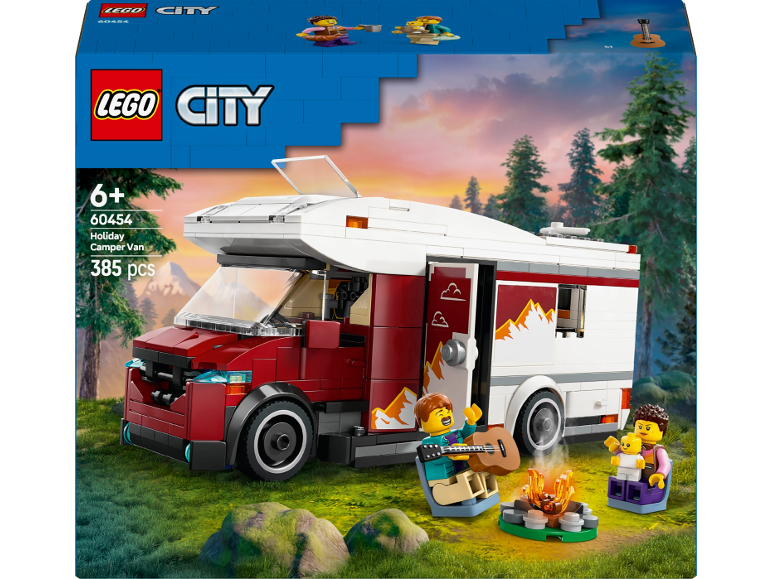 LEGO City Holiday Camper Van Set mit 385 Teilen, Familie beim Camping.