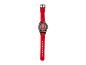 Rote Uhr mit schwarzem Gehäuse und rotem Silikonarmband.