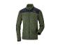Grüne Fleecejacke mit schwarzen Schultereinsätzen und Stehkragen.