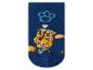 Blaue Kindersocke mit einem Cartoon-Polizeihund und einem Pfotenabdruck.