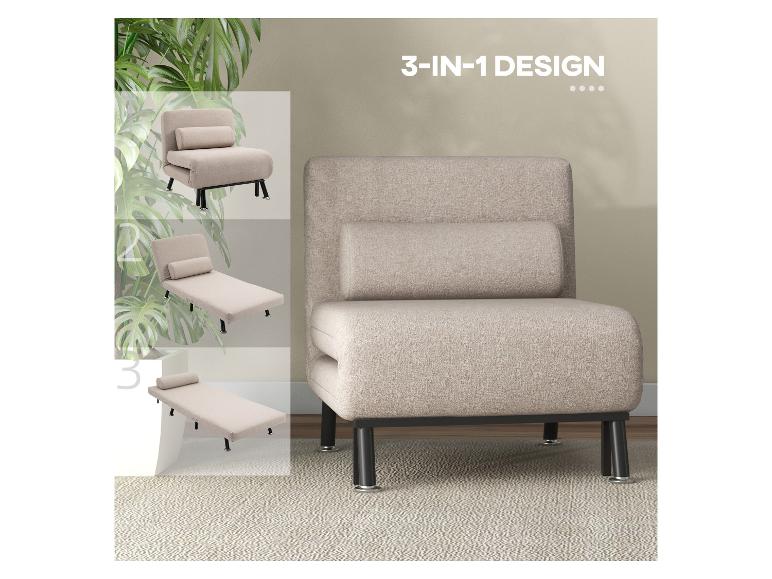 Beiger 3-in-1-Schlafsessel mit Liege- und Bettfunktion.