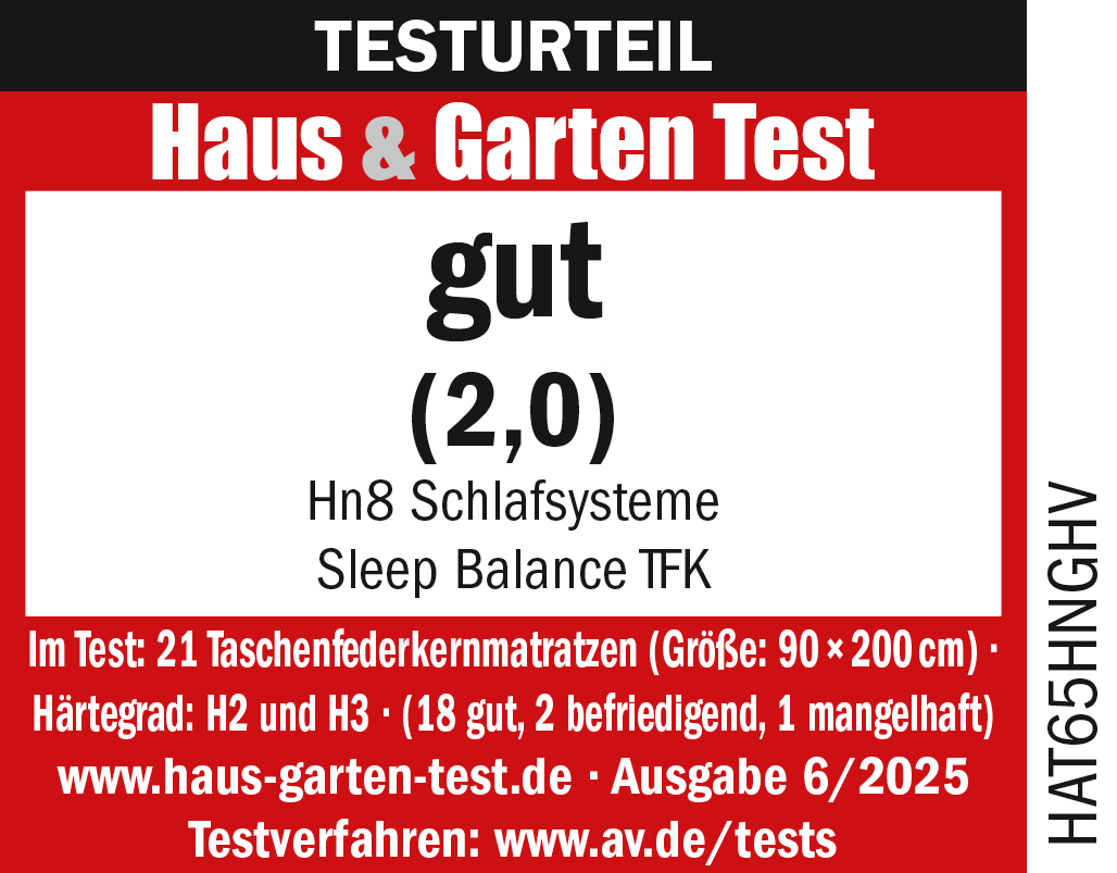 Testergebnis: Gut (2,0). Im Test: 21 Taschenfederkernmatratzen, Ausgabe 6/2025.