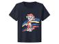 Dunkelblaues Kinder-T-Shirt mit Cartoon-Hund und bunten Streifen