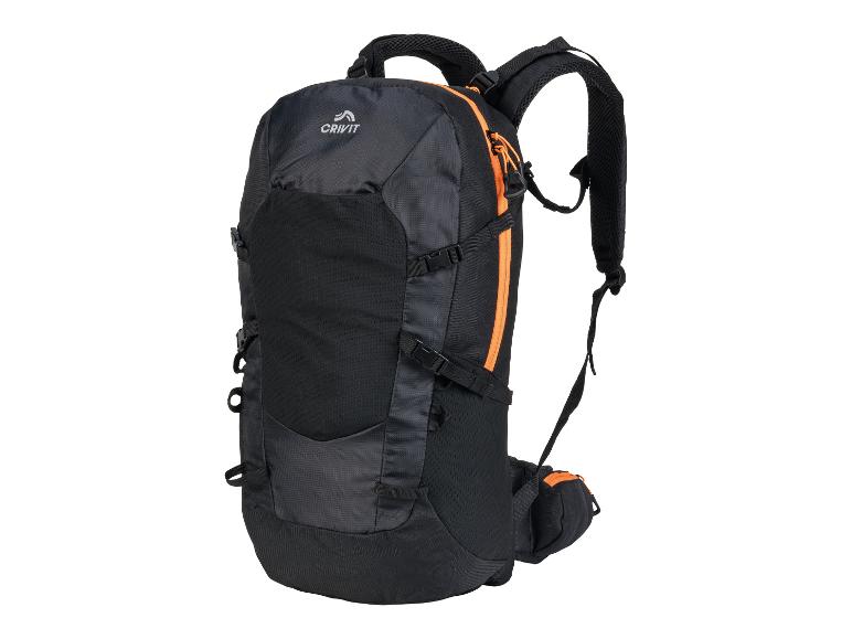 Schwarzer und oranger CRIVIT Wanderrucksack mit verstellbaren Gurten und Schnallen.