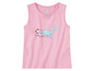 Ein rosafarbenes Tanktop mit einem Delfin und einem Fisch, mit dem Text 'Friends of the sea'.