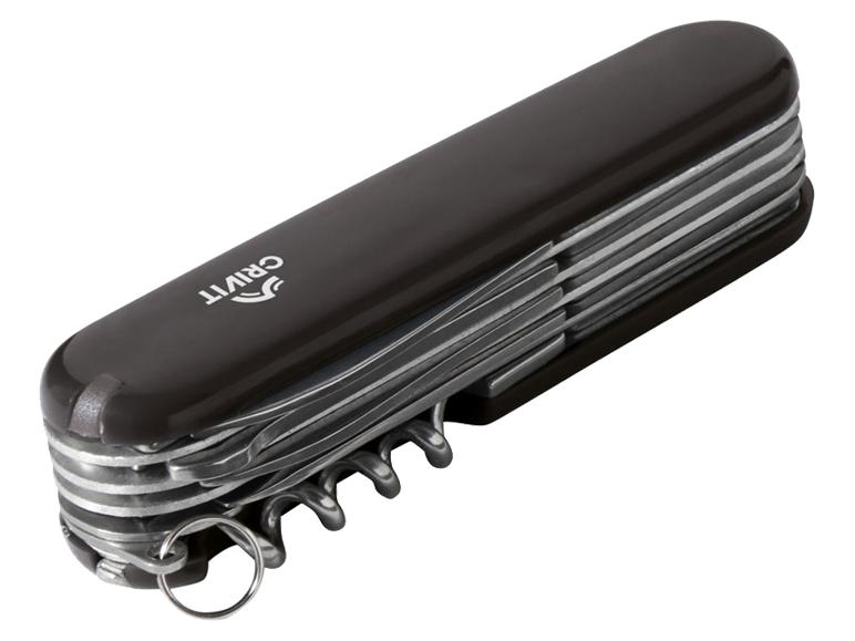 Ein schwarzes Multifunktions-Taschenmesser der Marke Crivit.