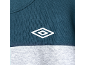 Zweifarbiger Pullover in Dunkelblau und Hellgrau mit einem weißen rautenförmigen Logo.
