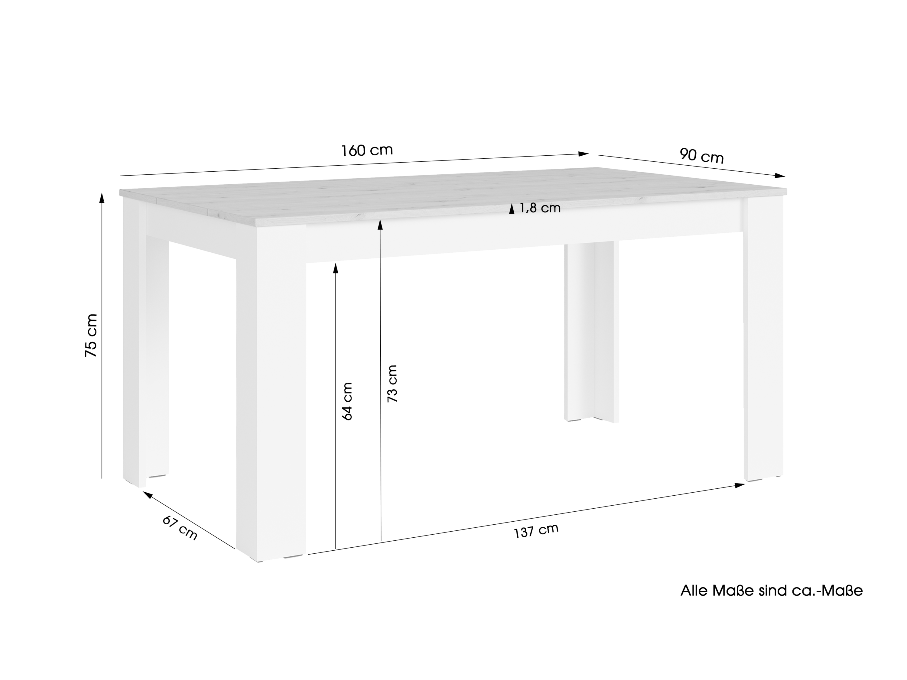 Thumbnail - byLIVING Tischgruppe (Tisch + 4 Stühle) (Esstisch 160x90x75cm, Weiß)