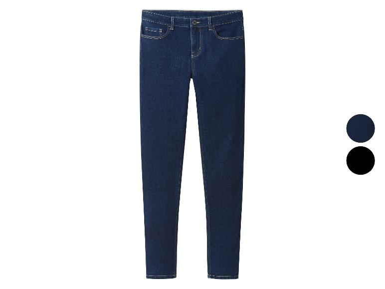 Dunkelblaue Skinny Jeans mit zwei angezeigten Farboptionen.