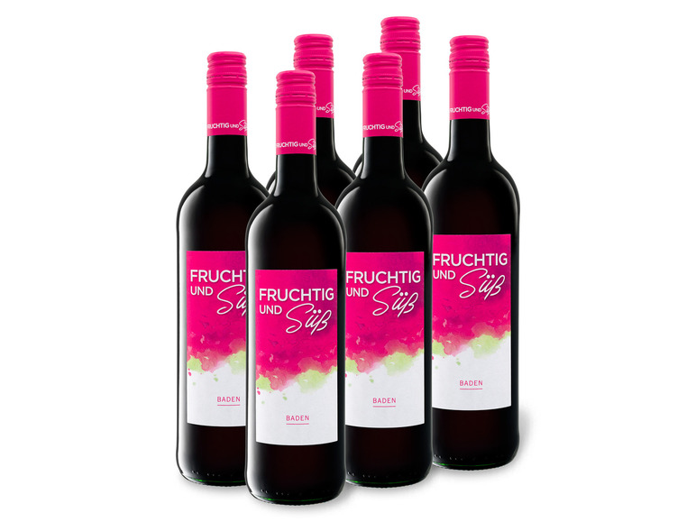 6 x 0,75-l-Flasche Weinpaket Fruchtig und Süß Baden QbA süß, Rotwein
