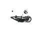 Zusammengeklappter Kinderwagen mit Verriegelungsmechanismus und Raddetails.
