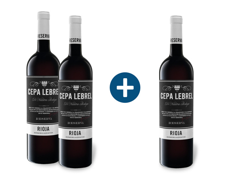 Gehe zu Vollbildansicht: 2+1 Paket Cepa Lebrel Rioja Reserva DOC trocken, Rotwein - Bild 1