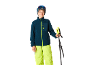 Junge in Skikleidung mit Skistöcken