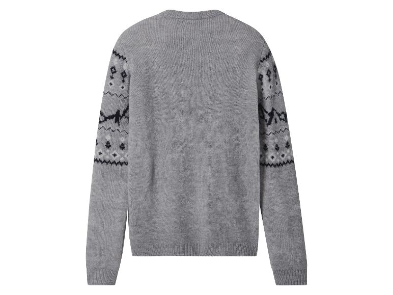 Grauer Pullover mit Fair Isle-Muster an den Ärmeln