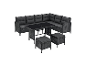 Gartenmöbel-Set: Eckcouch, Tisch und Hocker.