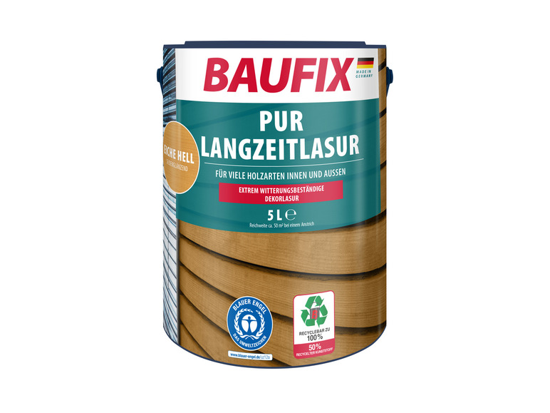 Ein Eimer Baufix Pur Langzeitlasur Holzlasur für Innen und Außen.