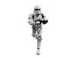 Eine weiße Stormtrooper-Actionfigur in Laufpose, die ein Blastergewehr hält.
